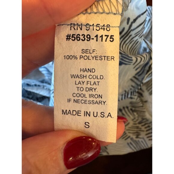 Waverly Grey Shirt Women Small Blue Abstract Chiffon Button Front Tie Waist Top - Picture 9 of 9